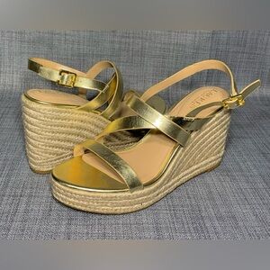 Lauren Ralph Lauren Haleigh Espadrille Sandals Gold Leather 10B